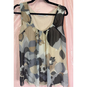 Women's Beige Grey Floral Pattern Tank Top